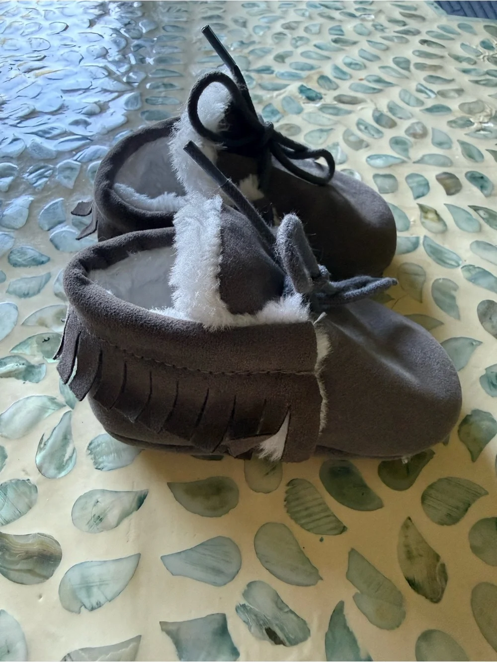 Cozy Faux-Shearling Baby Moccasins - Gray